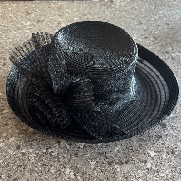Bellissima Women’s Black Dress Hat with Mesh Flower Accent – One Size - Picture 1 of 6